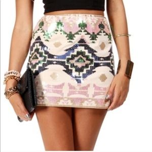Express Sequin Aztec Mini Skirts XS